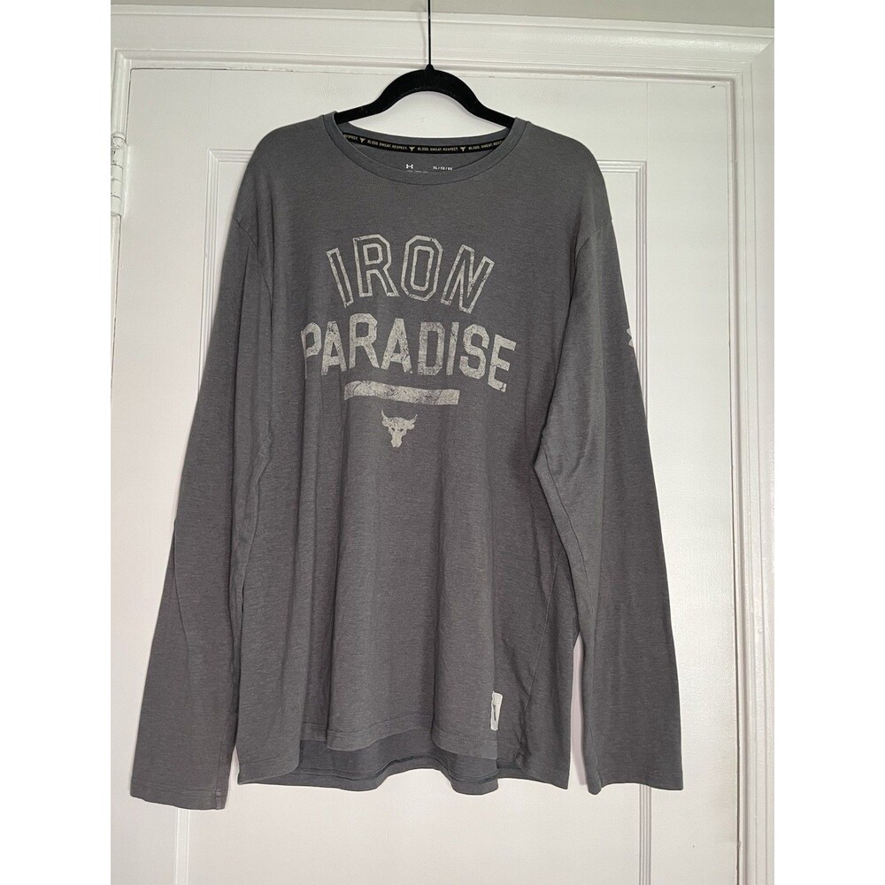 Under Armour HeatGear T-Shirt Gray Long Sleeve Men's XL Graphic Print